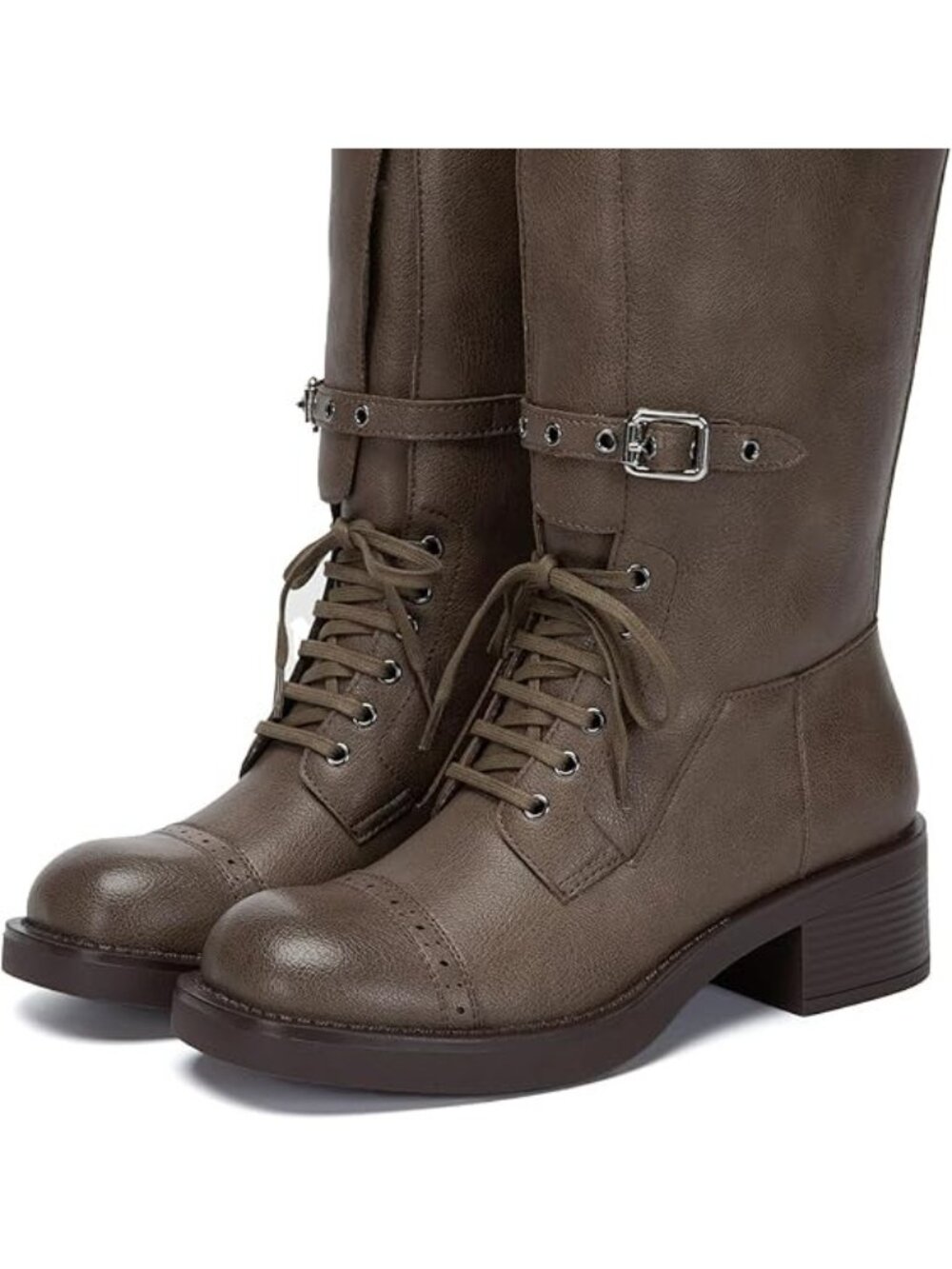 Athlefit Size 6.5 Boots Taupe Knee High Riding Wide Calf Adjustable Buckle Lace - Picture 4 of 8